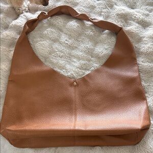Brown Leather-Effect Hobo Bag - Casual Everyday Tote